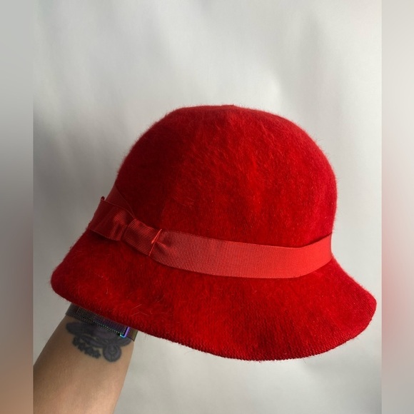 Betmar Angora Wool Blend bucket‎ hat with ribbon trim Red - Picture 2 of 9